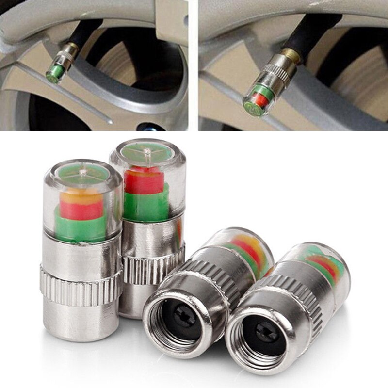 4PCS Car Auto Tire Pressure Monitor Valve Stem Caps Sensor Alert Monitoring Cap Sensor Tire Pressure Indicator Valve Detection