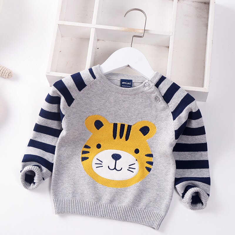 Kinderen Trui Jongens Trui Herfst Winter Kinderkleding Cartoon Tijger Mode Katoen Streep Baby Trui: GRAY / 2T
