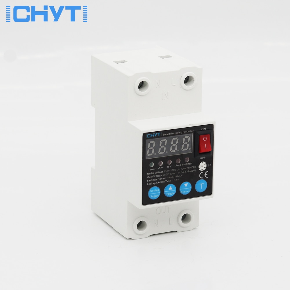 ICHYTI 1-63A Adjustable140-300V Over Voltage And Under Voltage Protector LED Display Protection Relay With Voltmeter