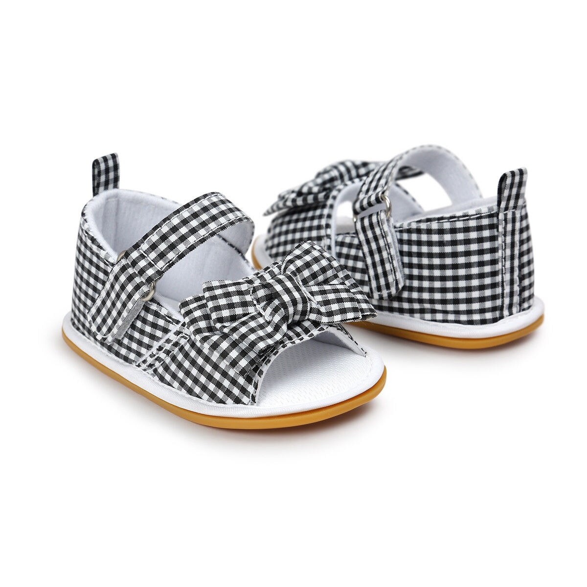 Peuter babymeisjes schoenen schattig mooie zomer katoenen stoffen sandalen gestreept geruit denim strik antislip zacht 0-18m klompen: A / 13-18 maanden