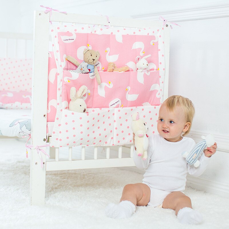 Sac de rangement de dessin animé, sac de rangement suspendu, lit bébé, marque, organisateur de berceau en coton, poche à jouets pour couches, ensemble de literie de berceau