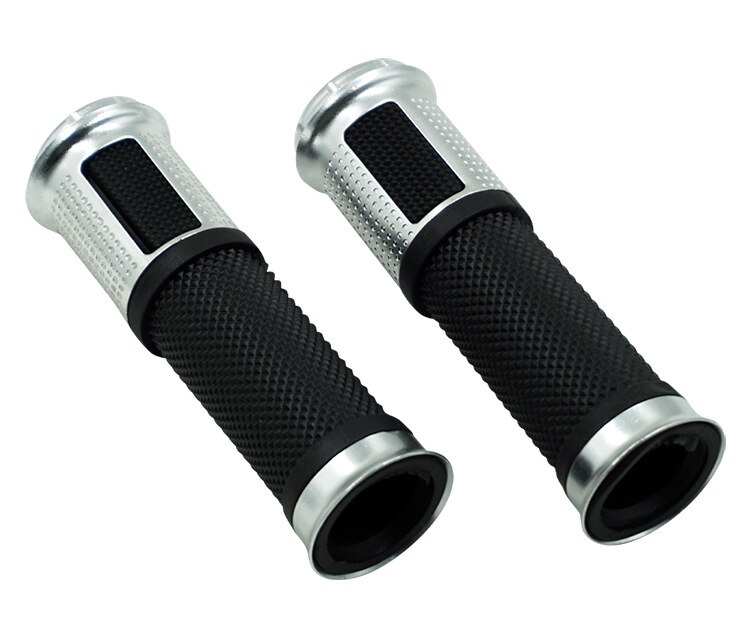 1Pair 7/8" Universal throttle Grip handle Handlebar Motorcycle Throttle Handlebar Cover Grip Smooth Soft Rubber Anti slip Handle: Silver