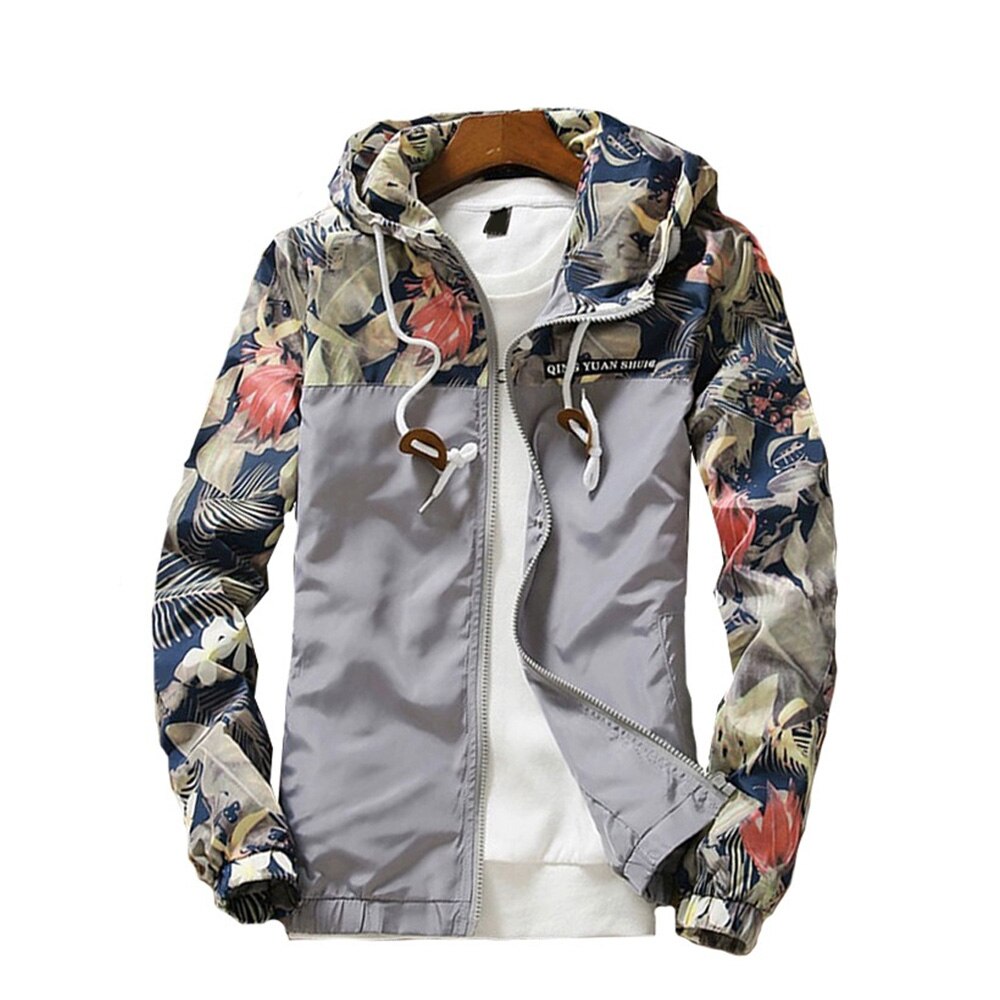 Imprimé fleuri automne femmes Bomber veste coupe-vent casual fermeture éclair femmes vestes à capuche en vrac léger Kurtki Damskie: Gris / L