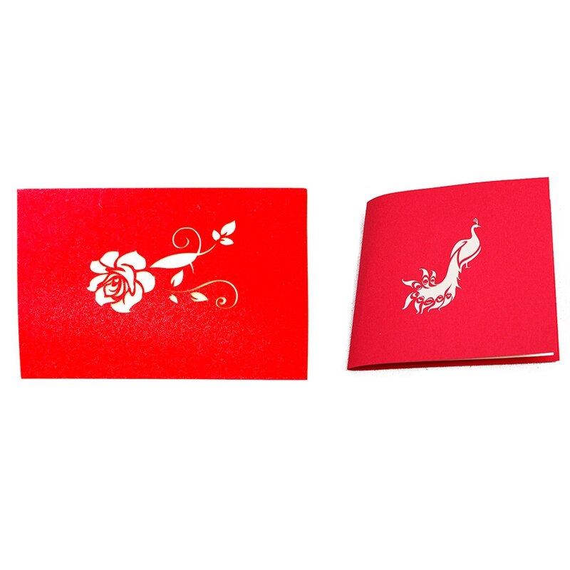 2 pièces carte de voeux rouge: 1 pièces 3D paon-Up carte d'anniversaire pour femme mari enfants carte & 1 pièces 3D -Up Rose merci: Default Title