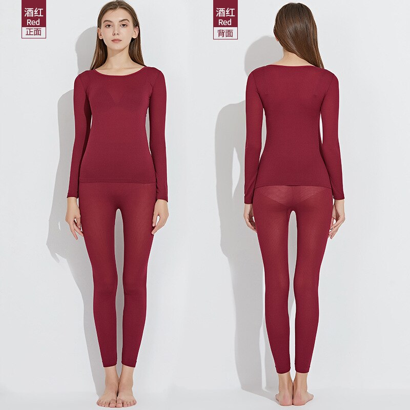 Thermal Set For Women Warm Long Johns Winter Women's Underwear Set Seamless Elastic Thermal Inner Wear Ladies Warm Suit: wine red