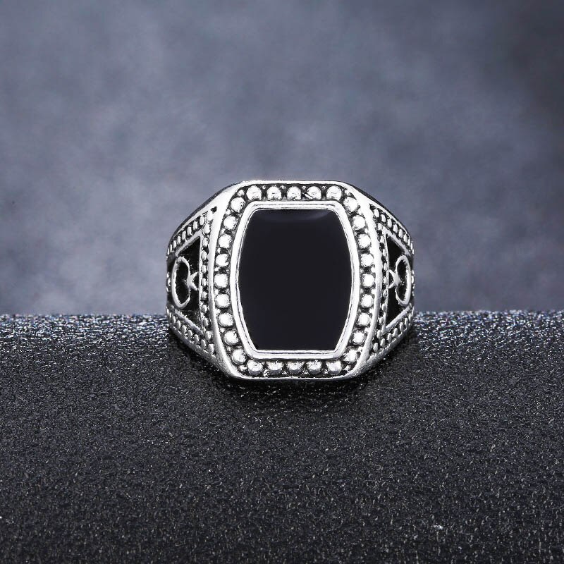 Punk Mens Signet Ringen Voor Mannen Vrouwen Paar Ring Zilver Retro Embleem Ring Black Gothic Sieraden Accessoires