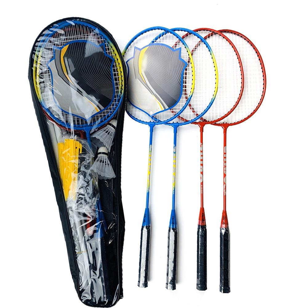 4 Iron Alloy Rackets Badminton Set Portable Outdoor Badminton Combination Set Badminton Net System With 2 Shuttlecocks