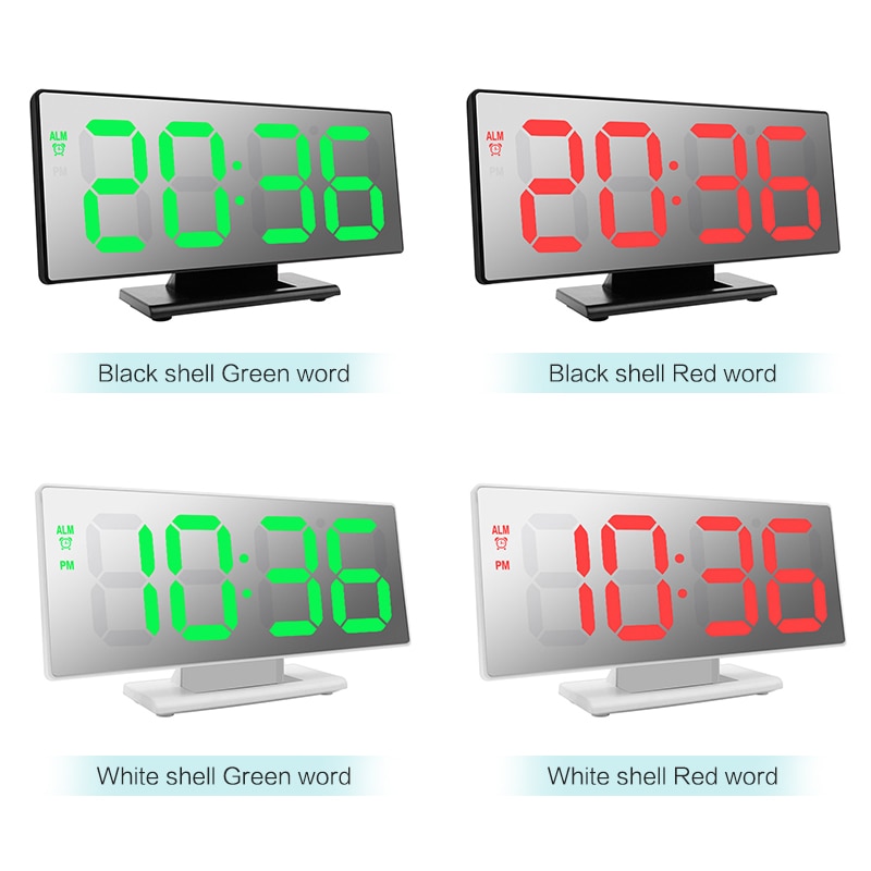 LED Digital Alarm Clock Mirror Electronic Clocks Multifunction Large LCD Display Digital Table Clock with Temperature Calendar