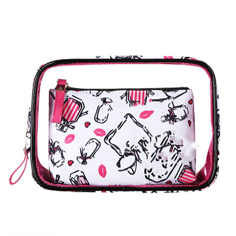 Women Bag Letter Pvc Cosmetic Bag Three-Piece Outdoor Travel Waterproof Wash Bag Transparent Bag: 6