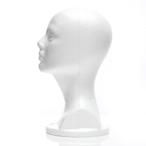 Hvid skum kvindelig styrofoam mannequin dukkehoved model skum paryk hår briller display xz