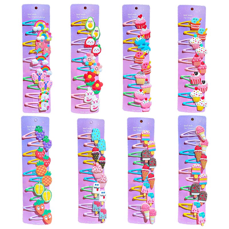 2021 nuovo 10 pz/impostato simpatico cartone animato neonata accessori per capelli bambini arcobaleno gelato clip di capelli forcine fasce per capelli regali per ragazze