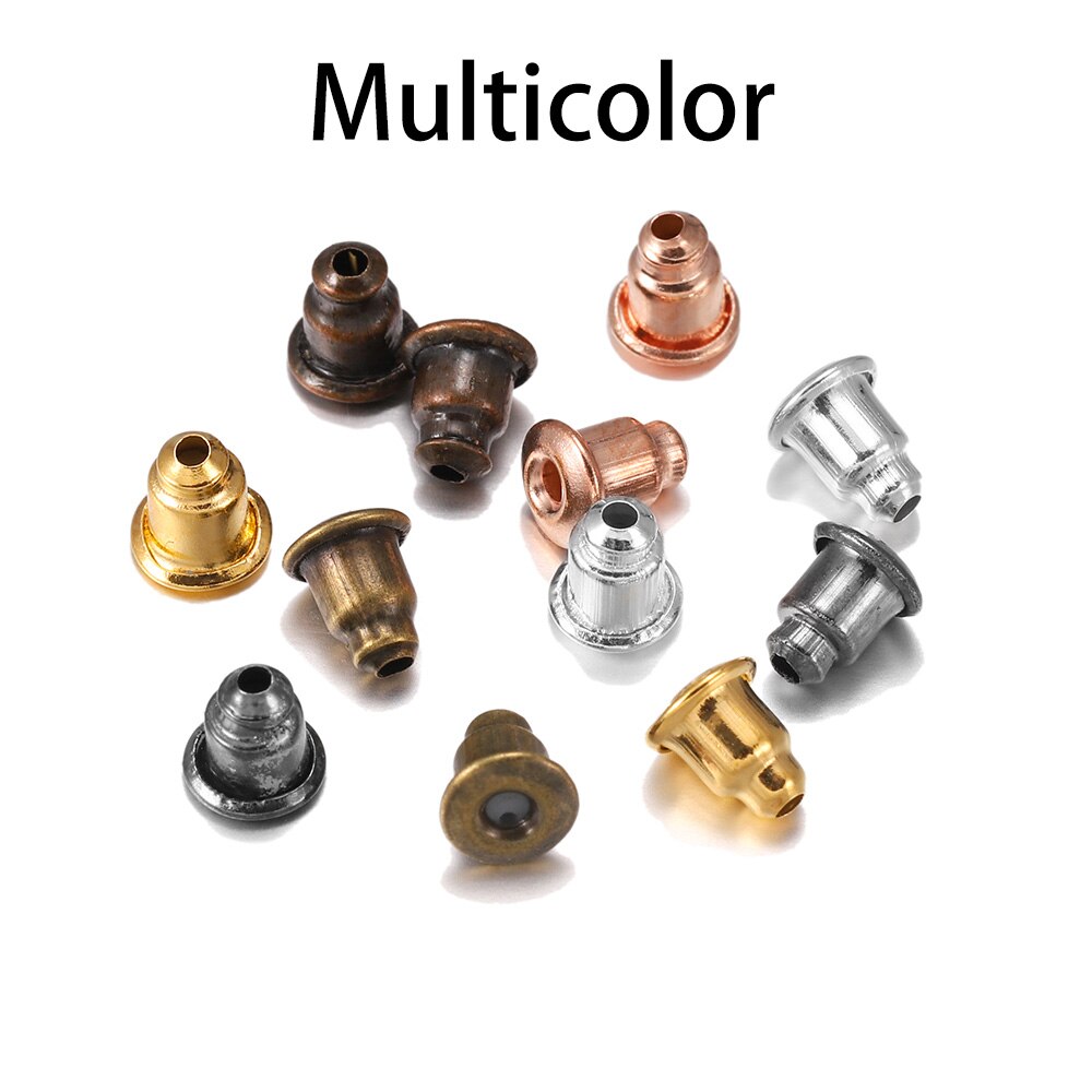 Size 5*6mm 50-200pcs/lot Gold Metal Caps Earring Studs Stopper Bullet Earring Back Plugging Blocked For Diy Jewelry Making: Multicolor 200Pcs