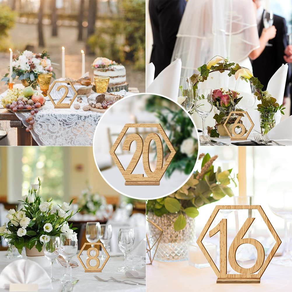 Wooden Table Number 1-20 Wedding Wood Table Numbers Hexagon Geometric Reception Stands Decor for Wedding Birthday Party Events