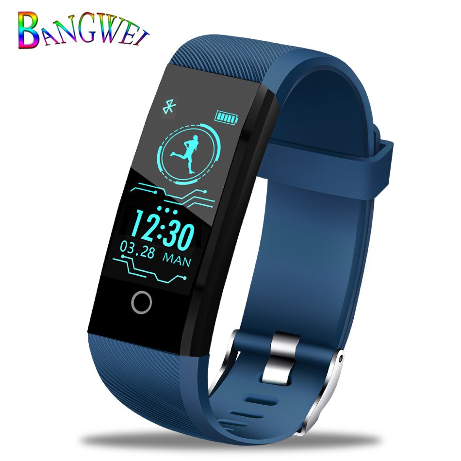 Smart armband sportklocka vattentät fitness tracker hälsoklocka blodtryck puls smart armband för kvinnor män+box: Blå