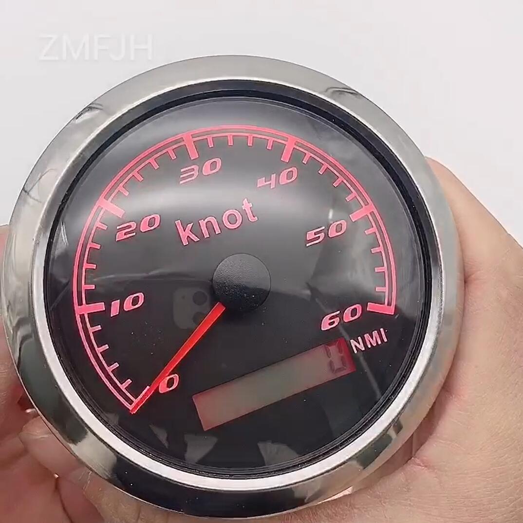 Compteur de vitesse pour voiture, 12V/24V, 60 nœuds, pour bateau, Yacht, Marine, 85mm, en acier inoxydable, avec rétro-éclairage rouge