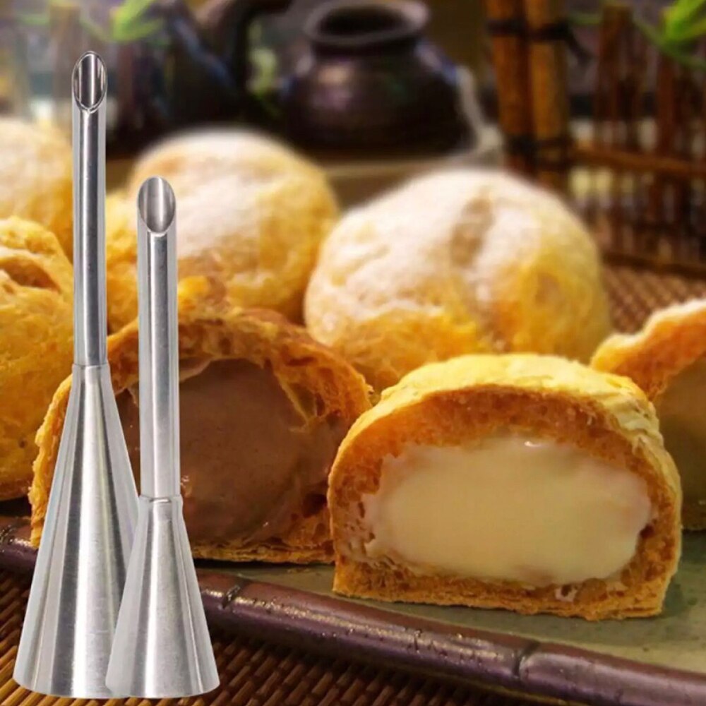 2pcs/set Cake Puff Tip Pastry Cream Stainless Steel Nozzle Decorative Baking Piping Nozzle Pipe DIY Home Kitchen Tools