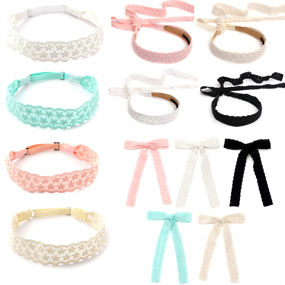 Cotton Eyelet Ribbon Hair Accessories Dressy headband bow clip For Girl