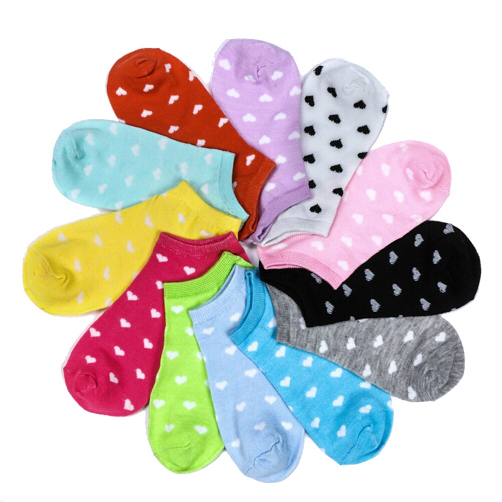 5 Pair Female Heart Dot Solid Low Cut Socks Short Socks Women's Slippers Spring Summer Cotton Blend Ankle Boat Socks: Heart