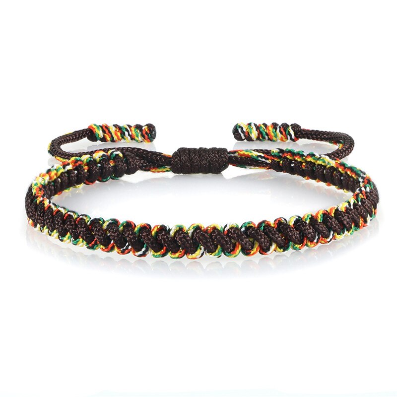 Bracelet bouddhiste tibétain Original réglable à la main porte-bonheur breloques femmes fil Bracelets et Bracelets pour hommes Couples bijoux: brown-1