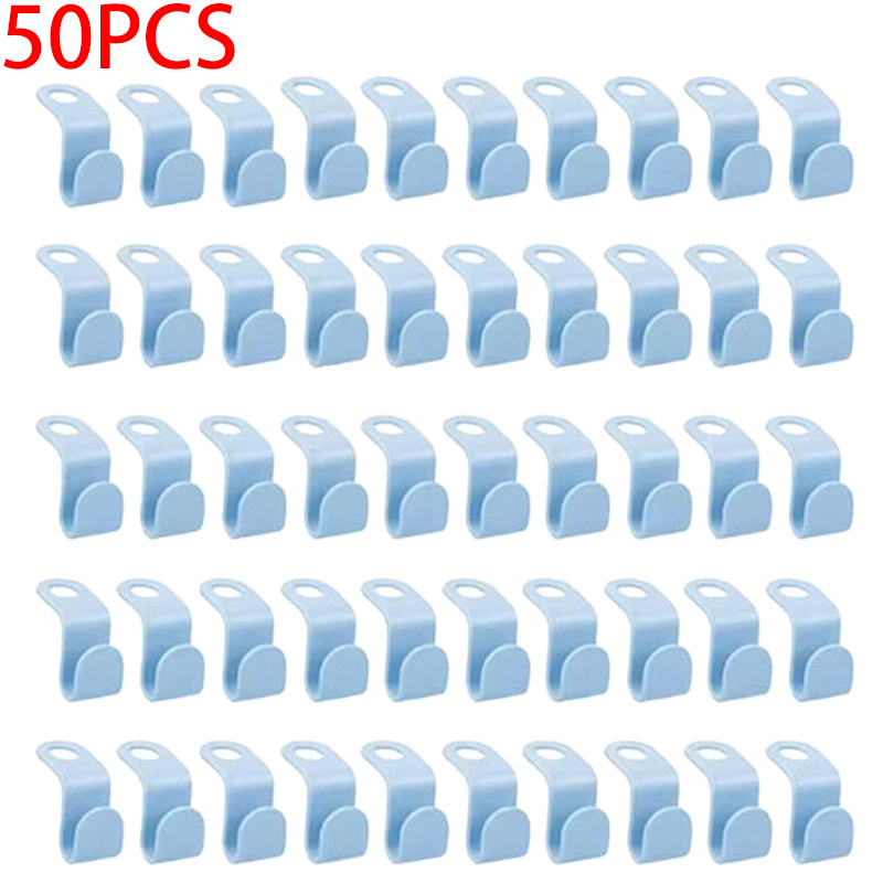 50Pcs Mini Clothes Hanger For Wardrobe Connector Hook Plastic Wardrobe Coat Extender Clips Holder Space Saving: Blue