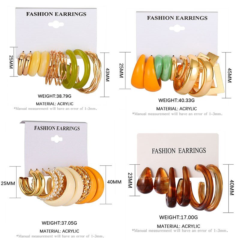 Grandes boucles d'oreilles géométriques en acrylique pour femmes, ensembles de perles, accessoires tendance, bijoux,