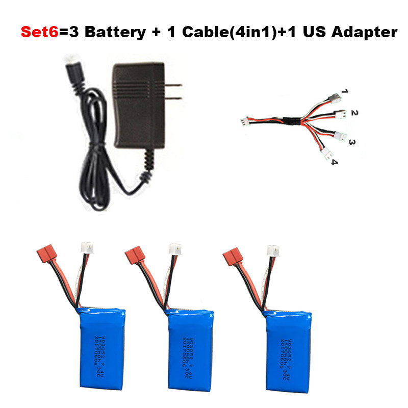 7.4V 1500mah Hoge capaciteit Li-po Batterij + Kabel (4in1) + lader voor JJRC Q39 Wltoys A959-B A969-B A979-B K929-B RC Auto Onderdelen: Set6