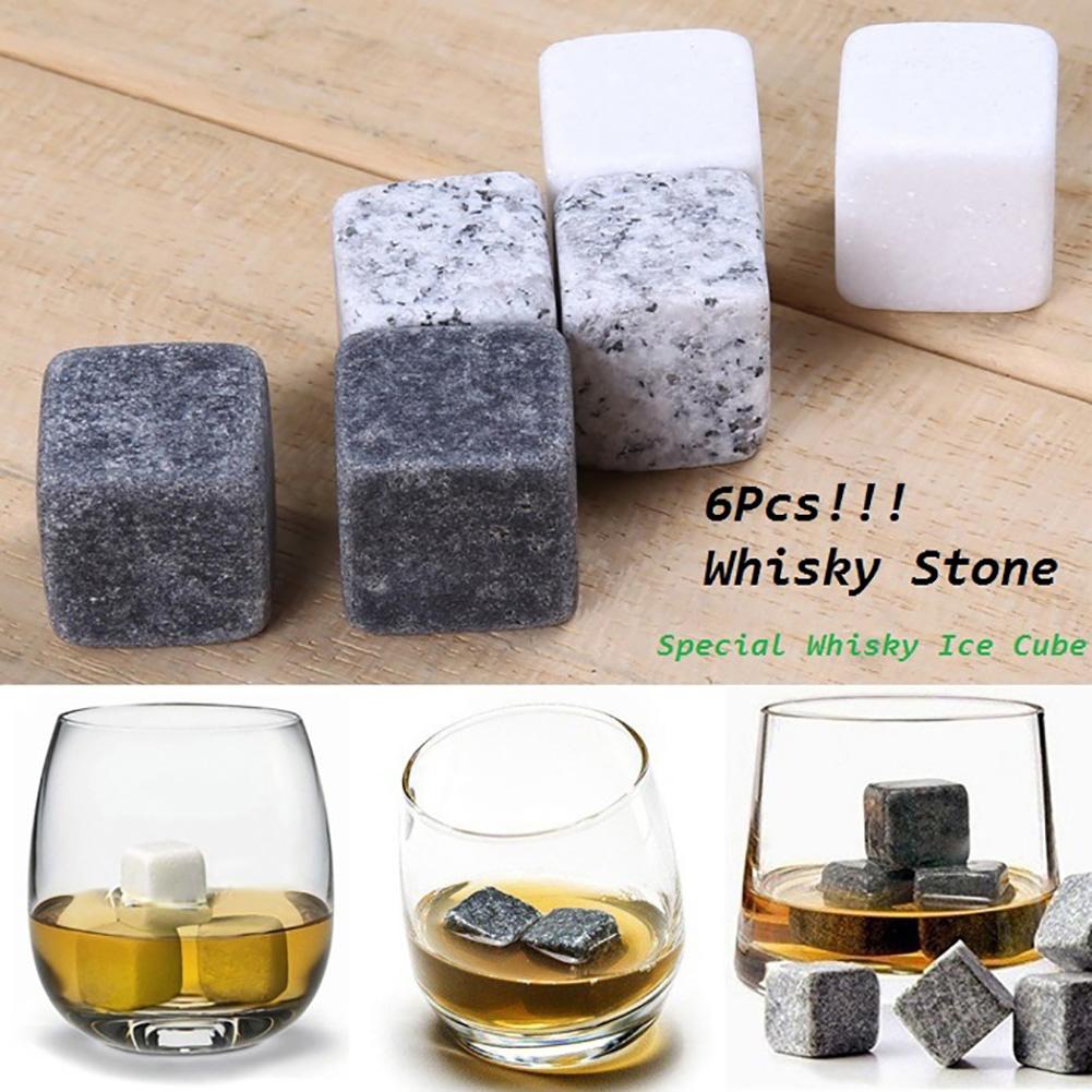 6 Pièces En Marbre Cubes Whisky Boissons Refroidissement Glace Pierre Cocktail Accessoires