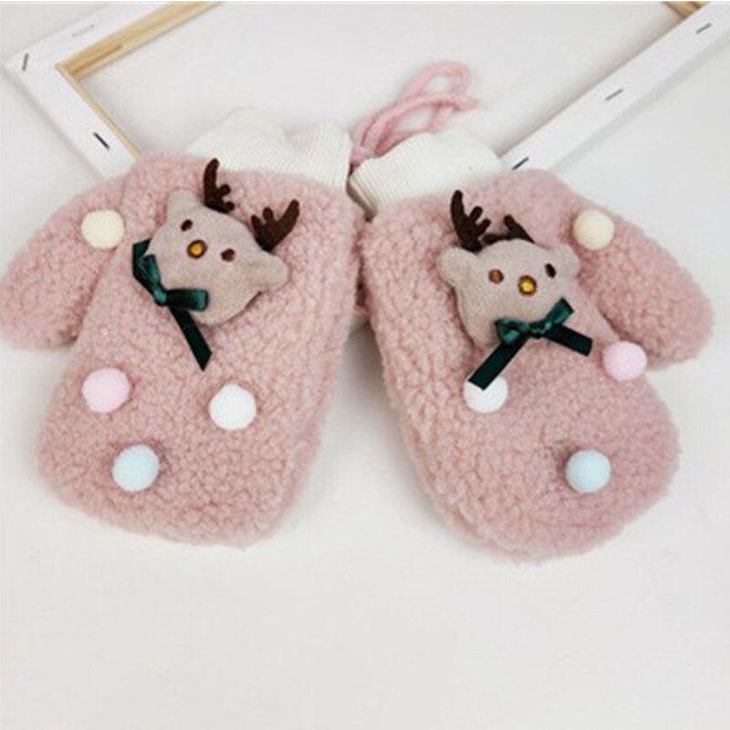 Toddler barn vantar med snöre söt tecknad vinter varm fleece snö skidvantar till jul 2-6t barn handskar