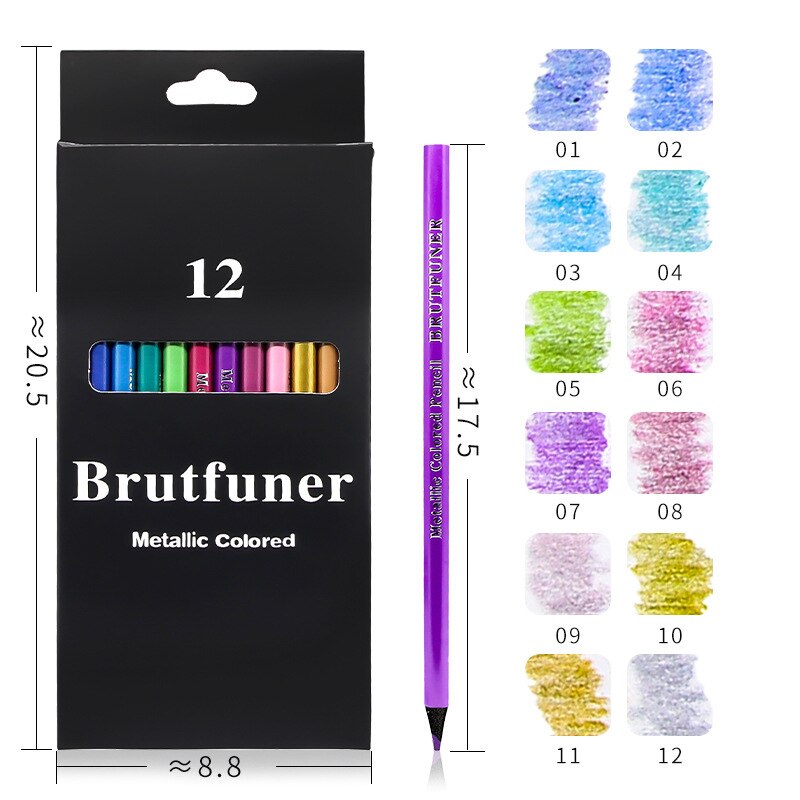 Brutfuner 150/180/260/520color water-soluble colored pencil student art wood oily pencil statione: 12 color oily