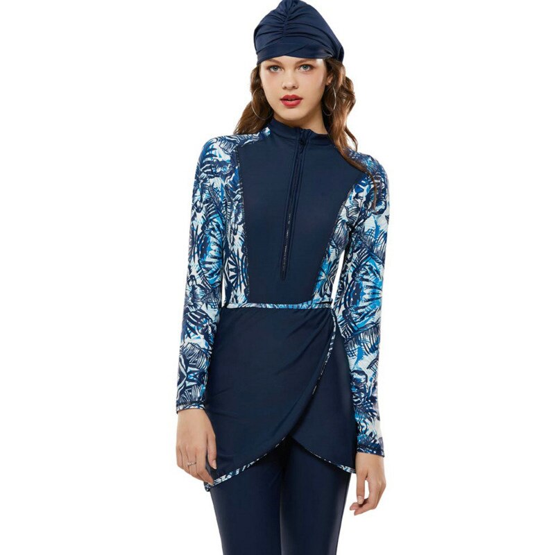Moslim Badpak Bescheiden Burkinis Volledige Cover Badmode Islamitische Lange Mouwen Rits Zwemmen Set Beachwear Badpak