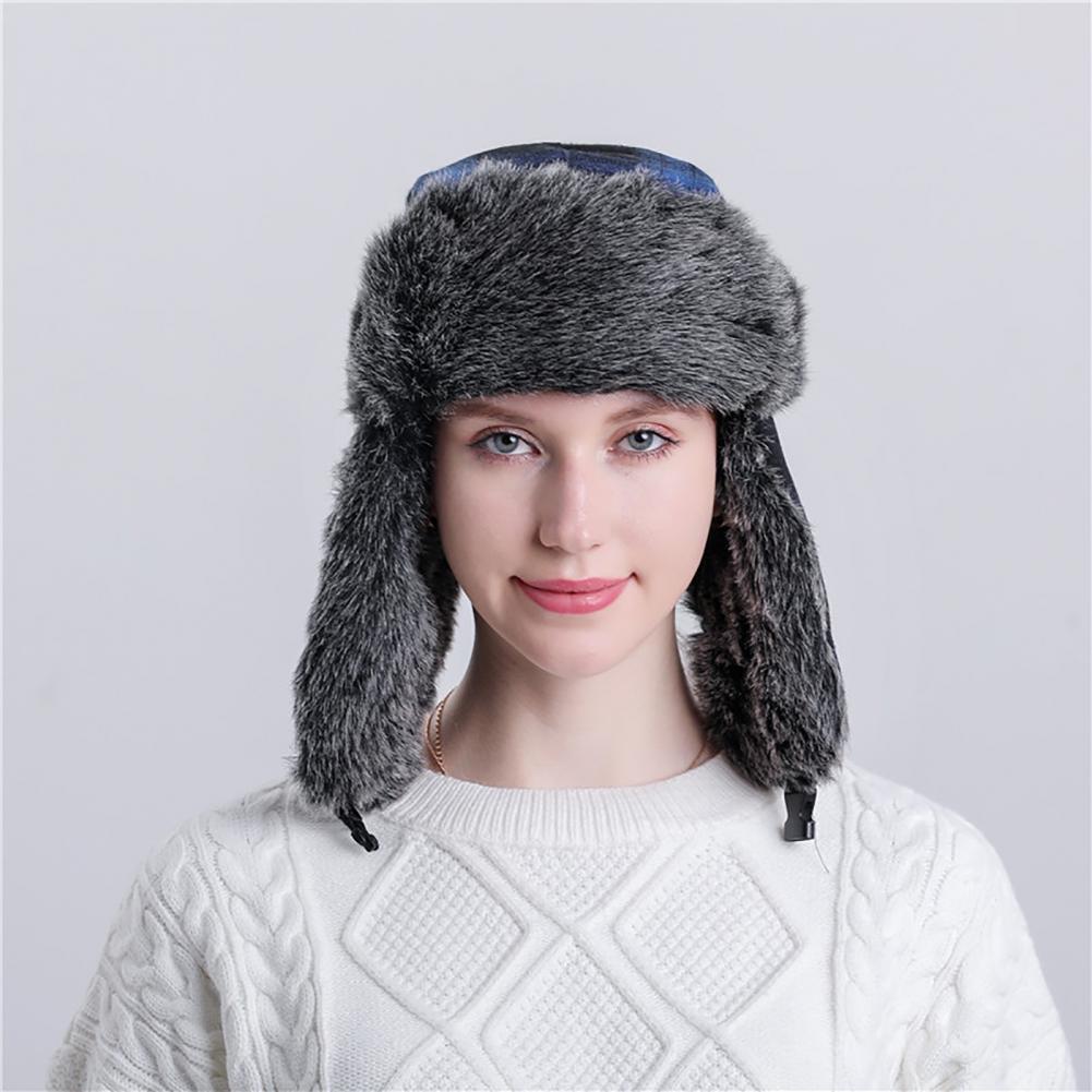 Bomber Hats For Women Men Modern Ear Warmer Thick Winter Lei Feng Plaid Trapper Hat for Cycling Winter Windproof Caps Black