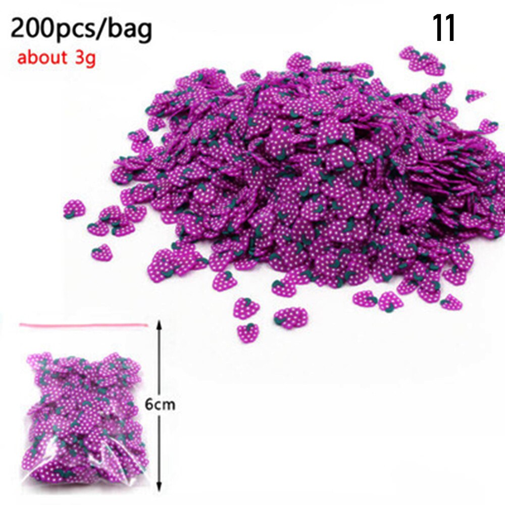 200pcs Frutta Bead Pendenti e Ciondoli per Slime Accessori Birichino Decorazione FAI DA TE Aggiunta in Melma Clound Sabbia Giocattolo di Riempimento Scintillio Chiaro set: 11