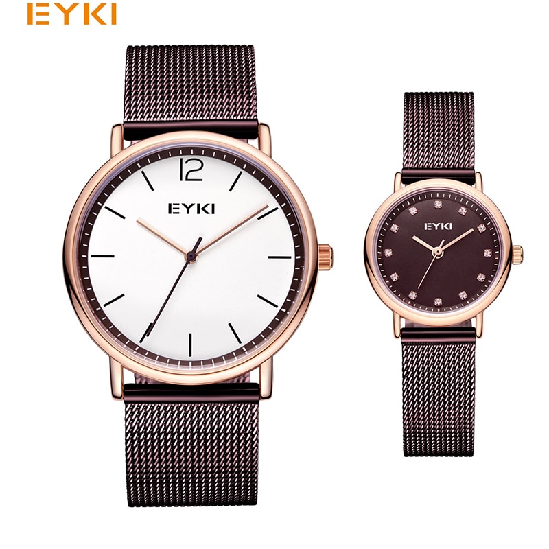 EYKI Couple tissage Mech bracelet montres Simple milanais en acier inoxydable hommes femmes tenue décontractée montre Ultra mince Relogio