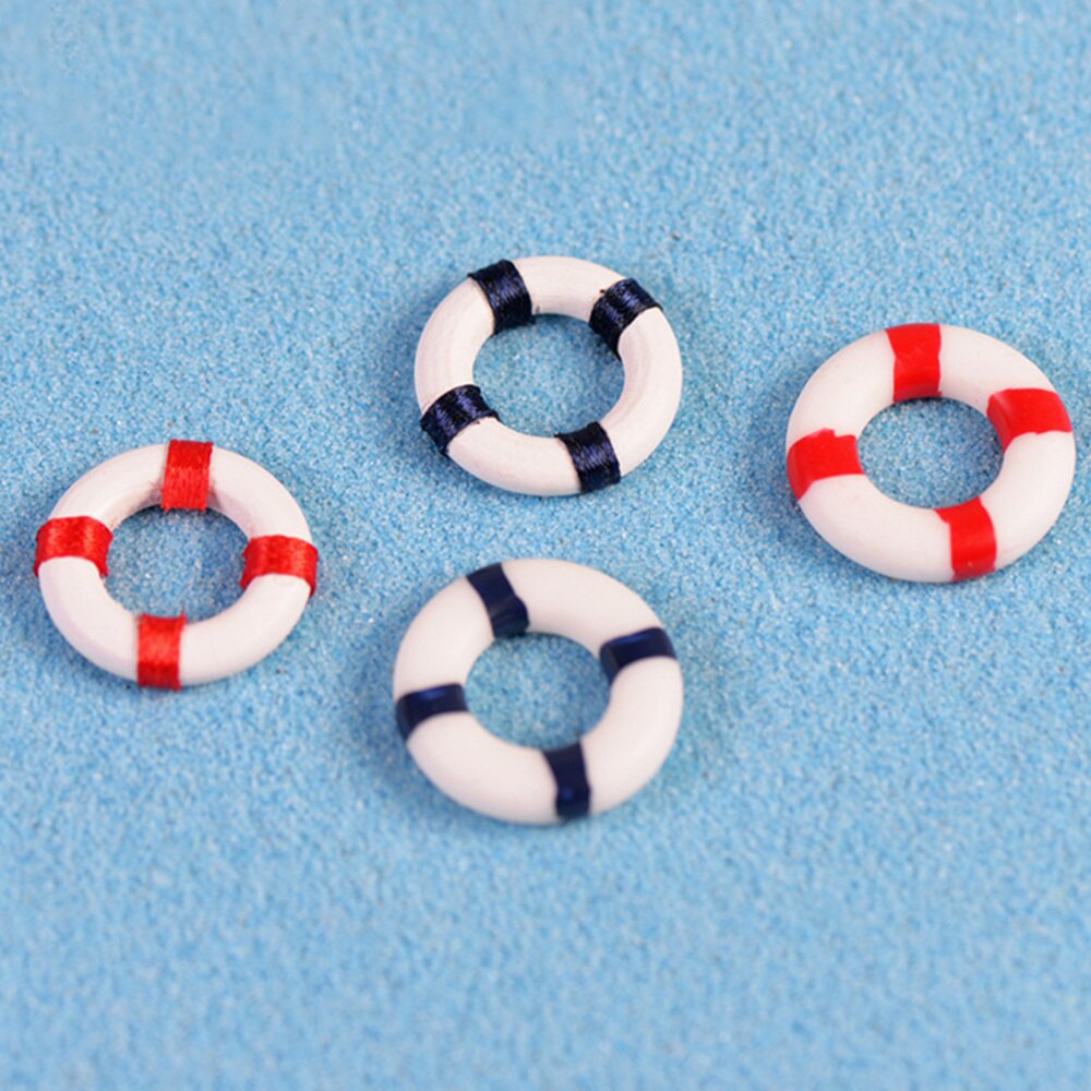 10Pcs Zwemmen Ring Decors Rode Leuke Micro Mediterrane Stijl Hars Nautische Lifering Decoratie Decors Reddingsboei Decoratie Voor Hou