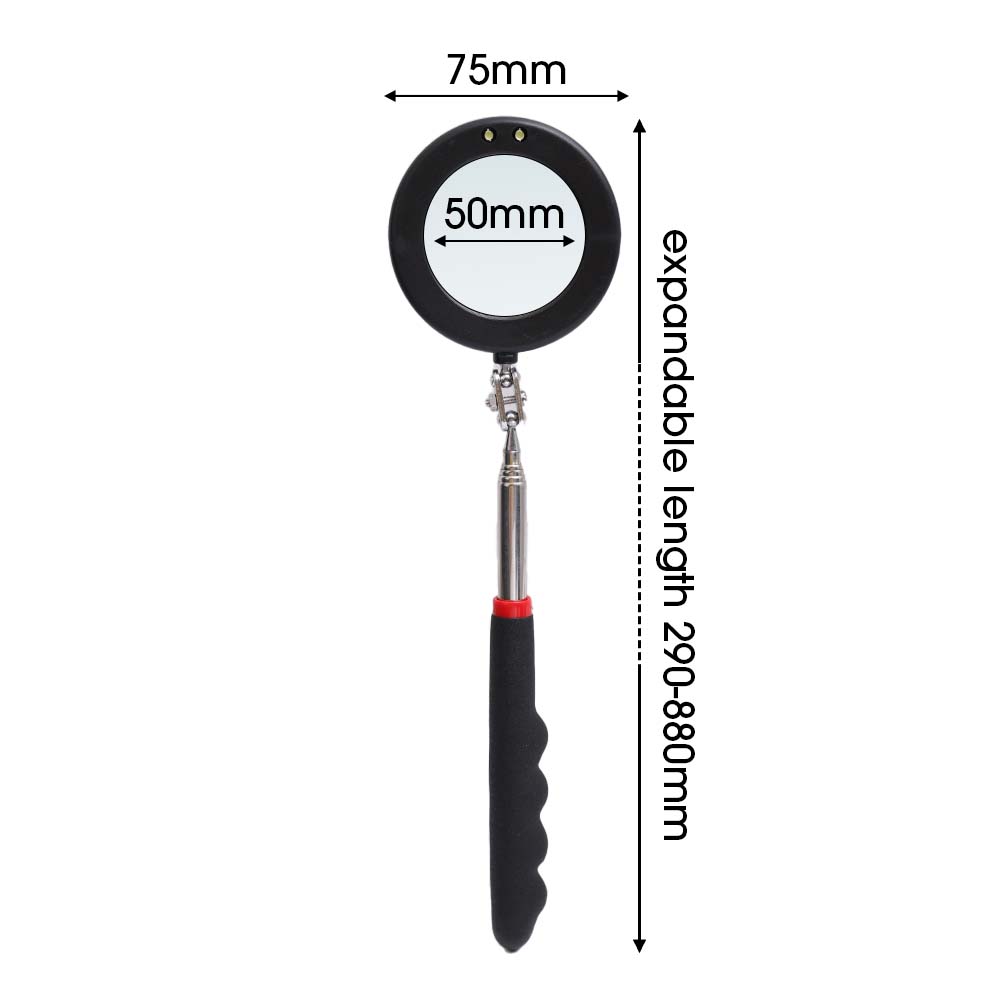 360° Inspection Mirror LED Light Telescoping Mirrors Extend Mechanic Tools Inspection Mirror Telescopic Handle Repairing Tools: GRAY