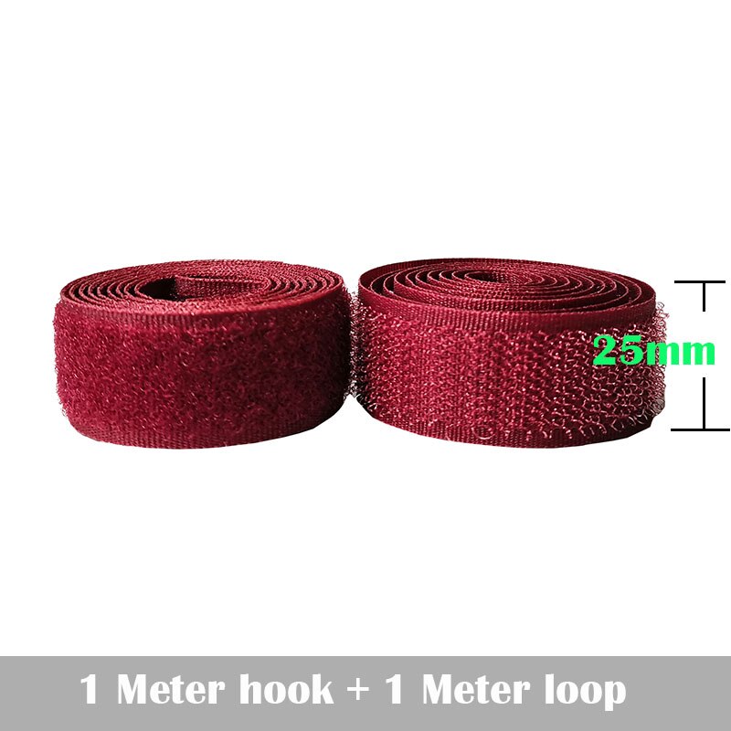 2-10Cm Breedte Wijn Rode Geen Lijm Haak Loop Sluiting Tape Voor Naaien Magic Tape Sticker Strap Couture strip: 25mm width