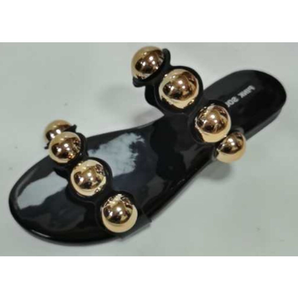 Karinluna platta klackar sommar tofflor kvinna skor slip on bekväm metall dekoration bekväma dam tofflor