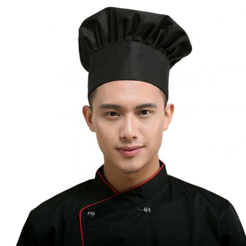 élastique femmes hommes plissé casquette de travail cuisine cuisson boulanger Chef chapeau: Black