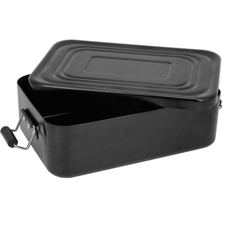 Portable Bento Box Aluminum Rectangular Lunch Box Bento Outdoor Travelling Camping Picnic Tableware: Black
