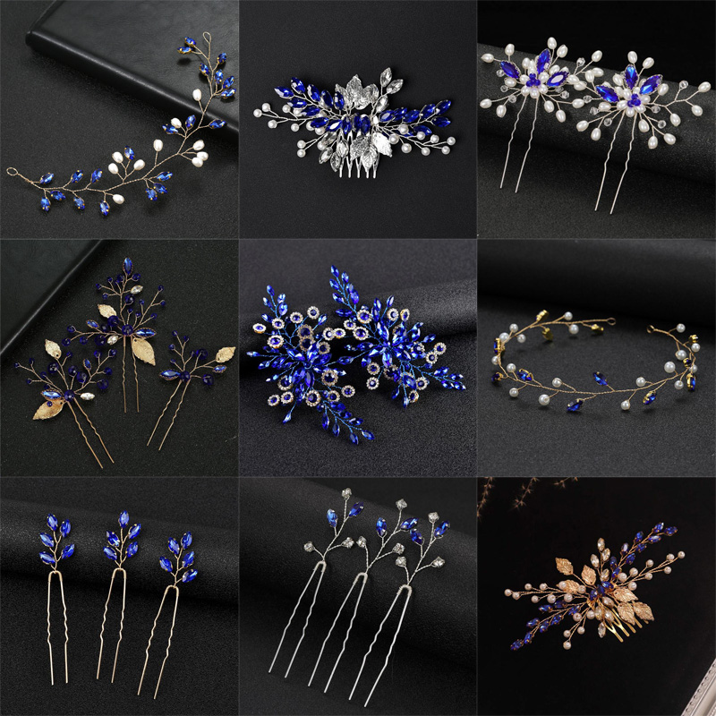 Peigne à cheveux Vintage en strass bleu, accessoires pour cheveux de mariage, pince à cheveux de mariée, bijoux diadème de mariée, ornement de cheveux,