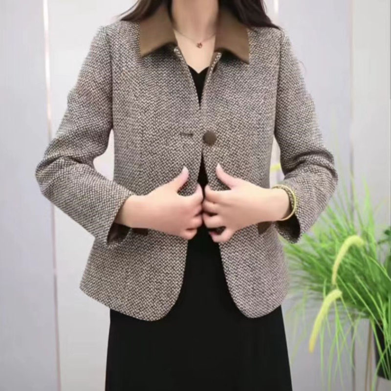 Blazerjasje van middelbare leeftijd Dames Lente moeder met lange mouwen Elegante korte top Mode Vest Jasje Dames Luxe kleding