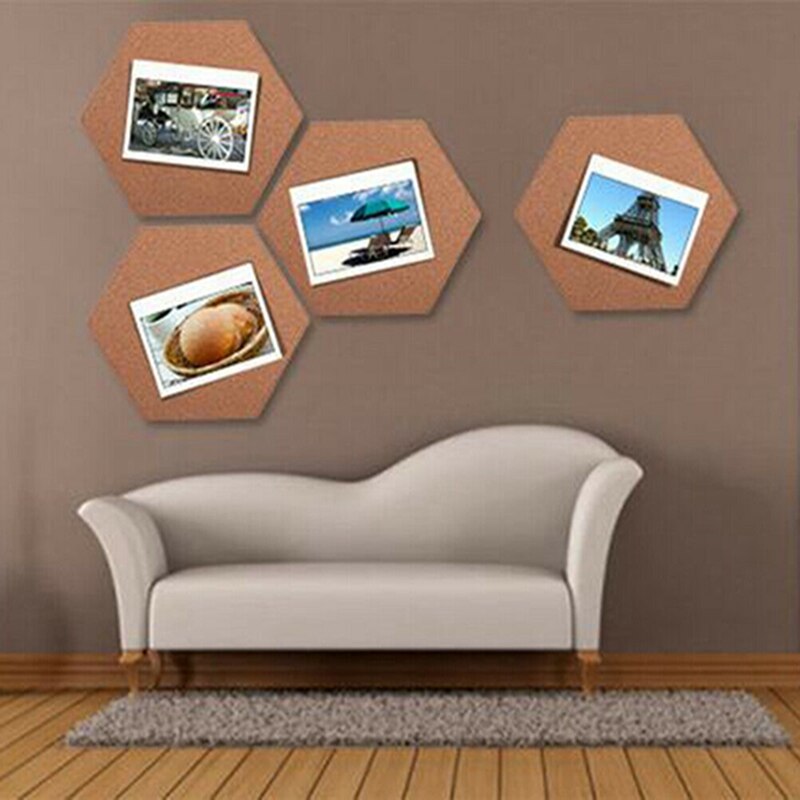 7Pcs Stickers Foto Achtergrond Kurk Boord Muur Bericht Kantoor Multifunctionele Zelfklevende Bulletin Thuis Hout Frame Hexagon