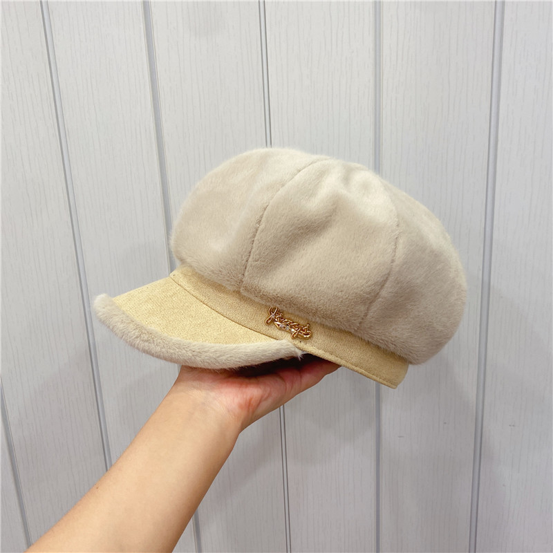 Sombrero de boina peluda para mujer y niña, gorro informal grueso y cálido, para artista francés, Otcagonal: Beige