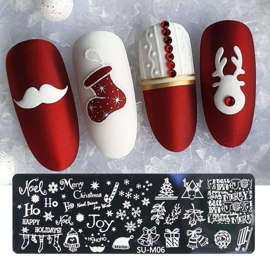 2PC Xmas zestaw warstw stemplujących na paznokcie płatki śniegu gwiazdy serca święta nowy rok projekt Nail artystyczny obraz Manicure wzornik LASUM01-M06-3