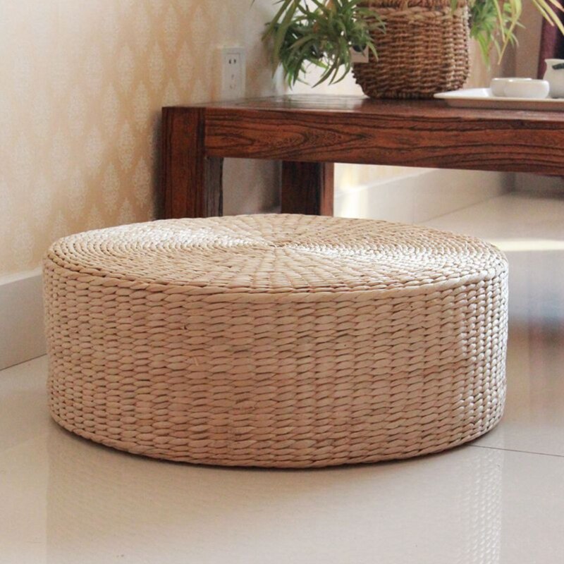 Håndvevd rund sittepute japansk tatami gulv naturlig cattail mat rom  n1ha