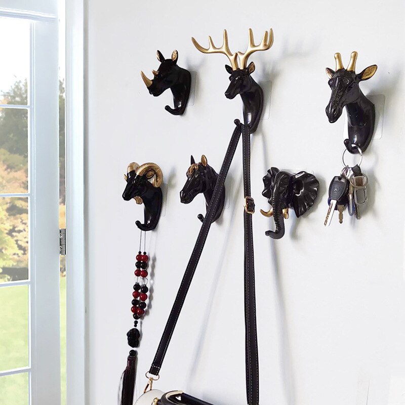 Perchero con cabeza de Animal montado en la pared, Perchero de pared, caballo, jirafa, alce, elefante, gancho decorativo para decoración de habitación, accesorio de baño