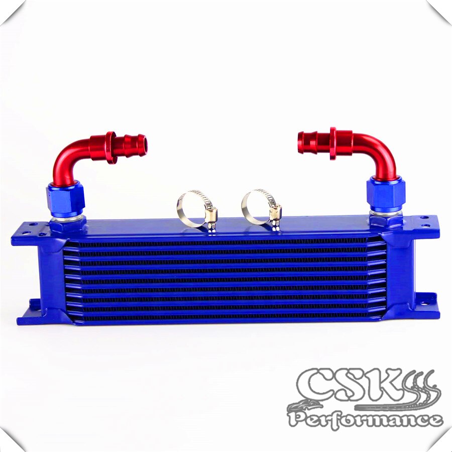10 rij AN10 Aluminium Oliekoeler Radiator + 2 stuks 90 Graden fittings Blauw