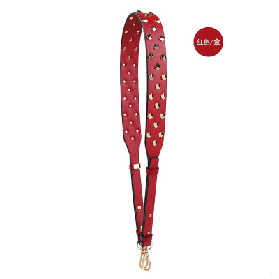 PU Rivet Wide Crossbody Bag Strap For Women PU Adjustable Long Handbag Belt Female Metal Replacement Shoulder Bag Strap: Red (Gold)