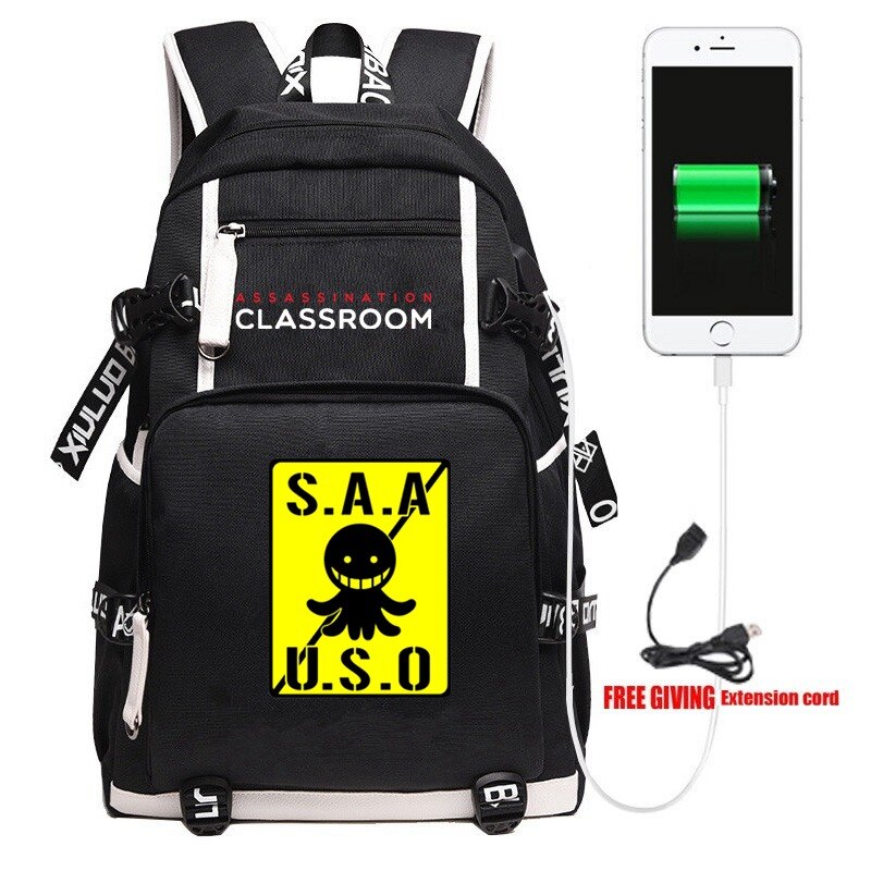 Anime Gioco Assassinio Aula USB Zaino Unisex borsa Da Viaggio Nero Borse A Spalla Bambini Adolescenti Borse per Studenti di Scuola Bookbag: 008