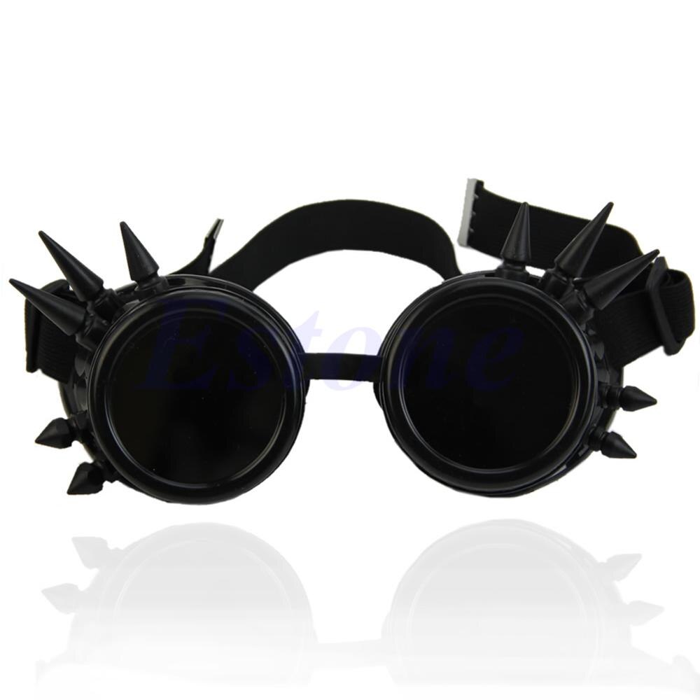 Vintage Victorian Gothic Cosplay Rivet Steampunk Goggles Glasses Welding Punk: Black